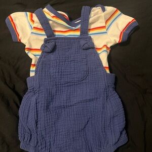 Cat & Jack Rainbow Striped Shirt with Blue Overalls